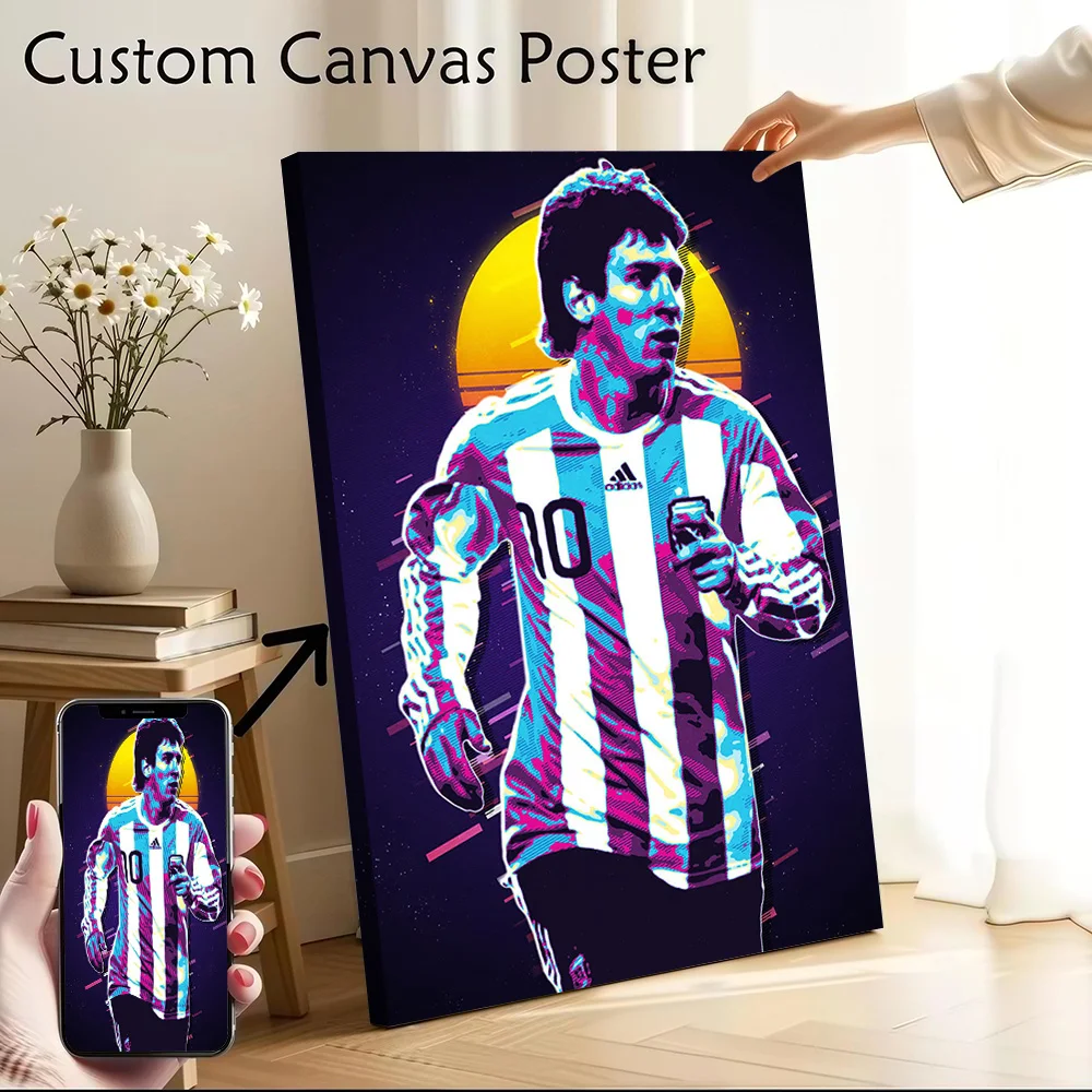 Messi Retro Art Canvas Poster Customizable Printed Canvas Painting Wall Art for Fans Aesthetic Decoration Living Room Wand Deko