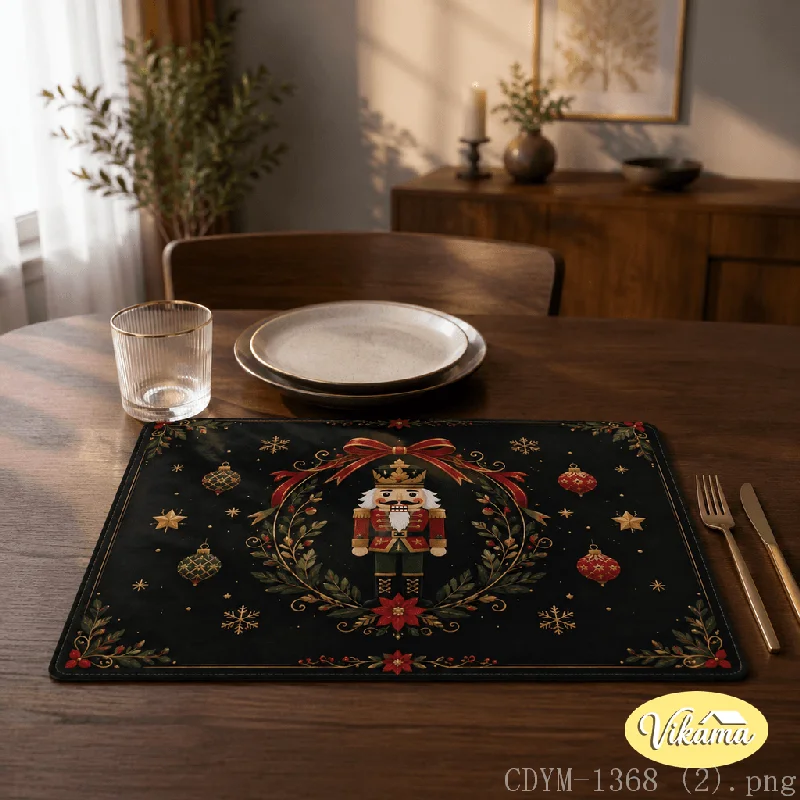 VIKAMA Christmas Placemat Nutcracker Ornaments Print, Waterproof Oil-Proof Heat-Resistant Festive Table Mat for Home