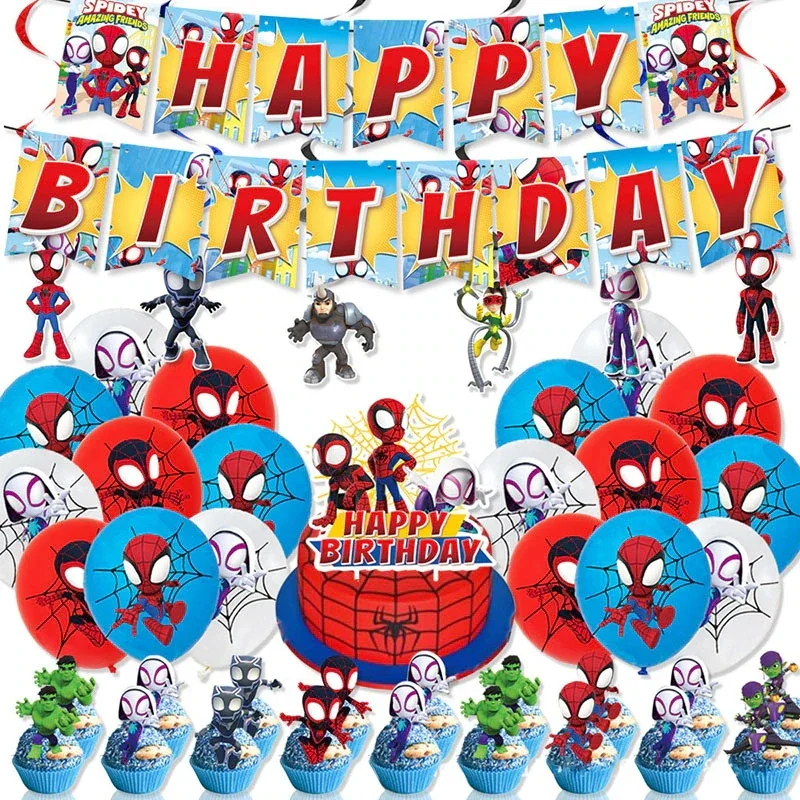 Spidey And Friends Birthday Party Decoration Kids Spidey Theme Tableware Set Plates Balloons Deco Happy Banner Supplies For Boy