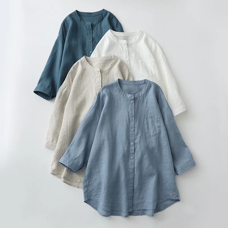 CGC New Simple Solid Women Oversized Shirt Spring Autumn Long Sleeves Tops Blouse Breathable Cotton And Linen Material Shirts