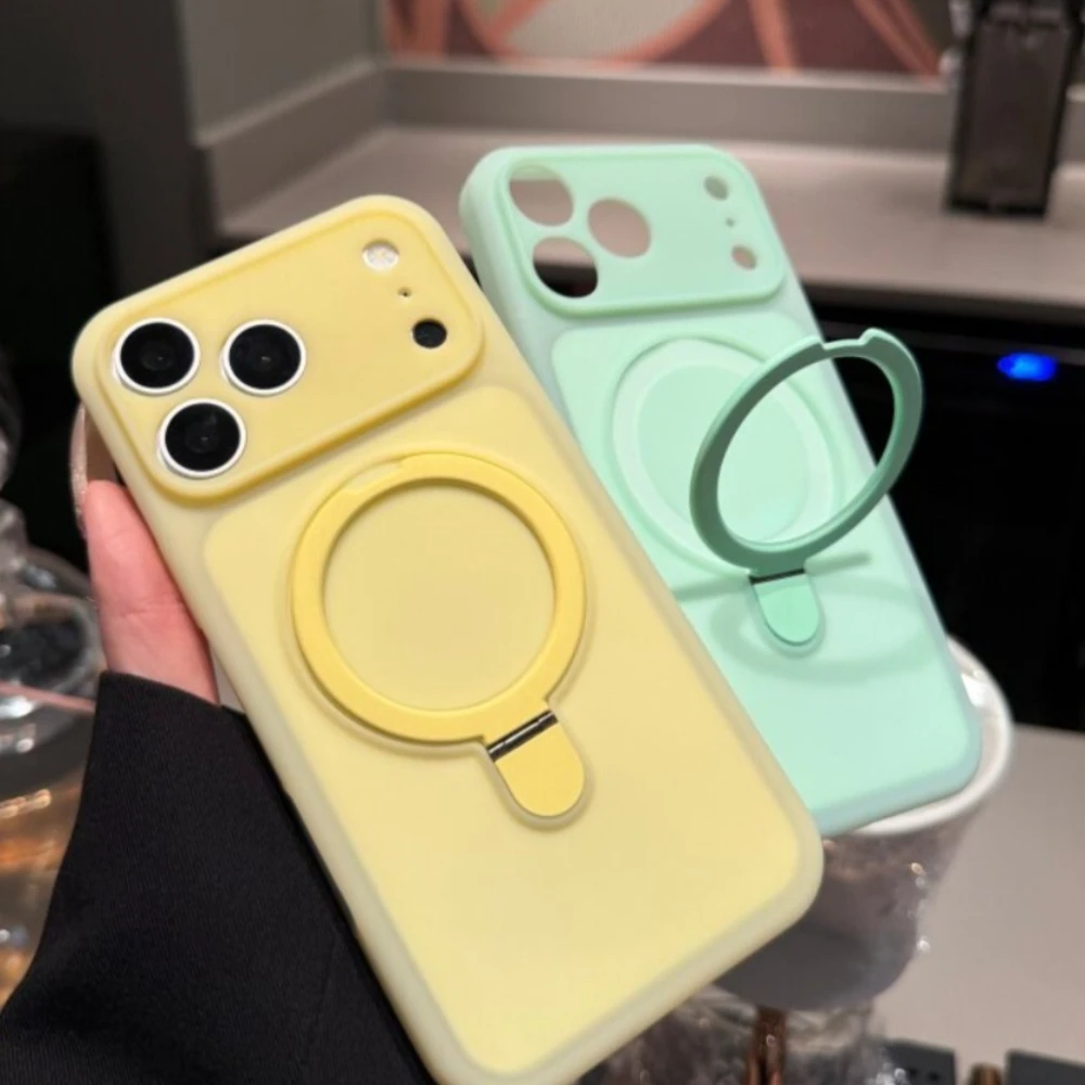 Fashion Candy Jelly Bracket for Magsafe Phone Case for IPhone 17 Pro Max 16 15 Pro Stand Camera Control Button Soft Cover Funda