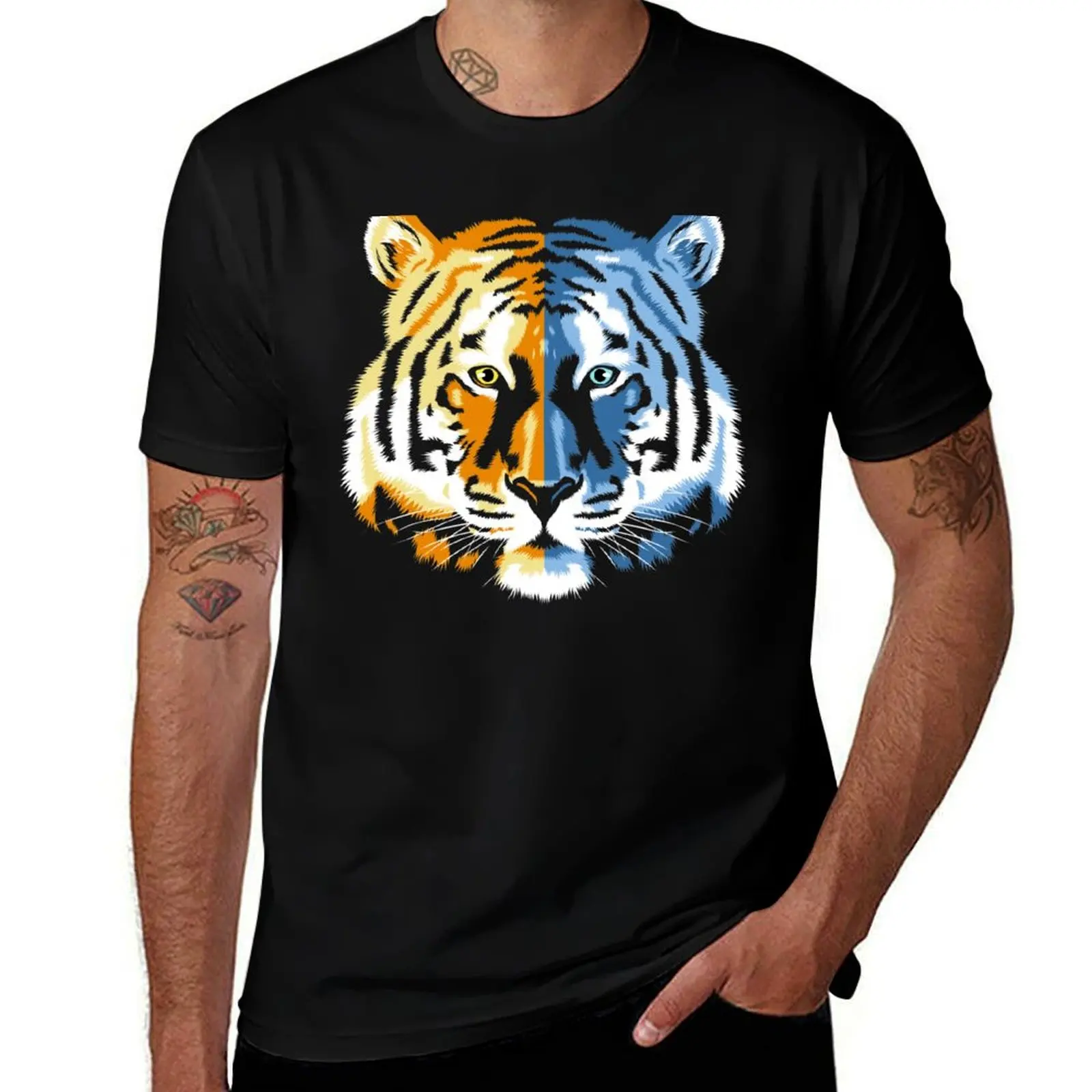 

Tiger orange blue T-Shirt cotton t shirts man 100% t shirts designer T-Shirt