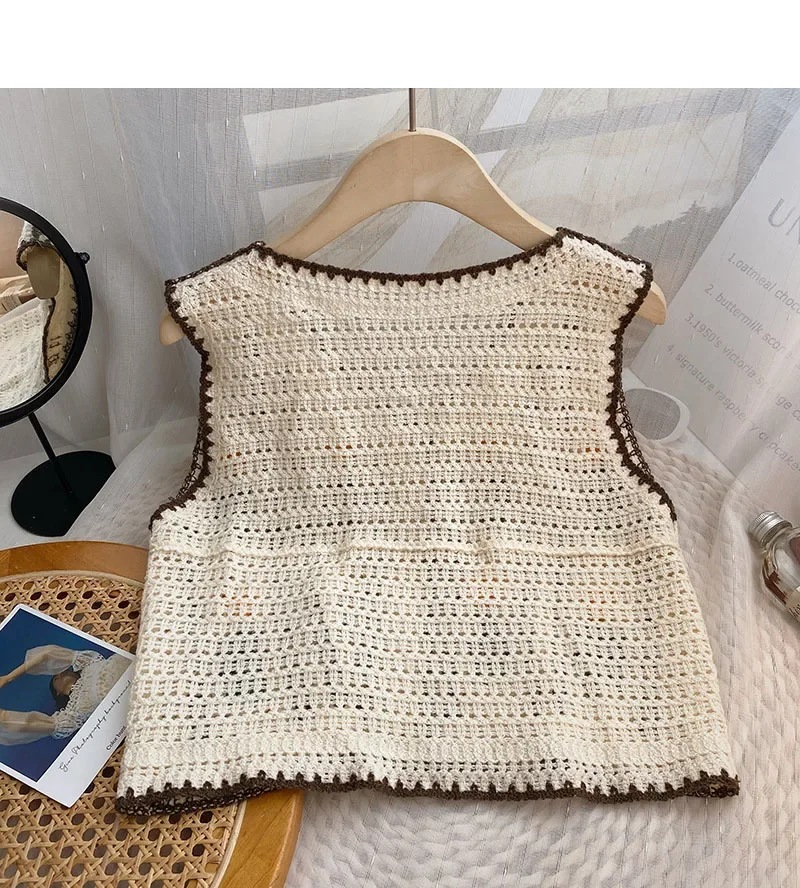 Vintage Floral Crochet Vest for Women Button Front Sleeveless Jacket Tanks Female Summer Fairycore Cottagecore Outfit