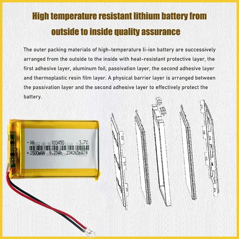 Big Promotion 103450 3.7V 2500mAh Polymer Battery Jst PH 2.0mm 2pin Plug for Camera GPS Navigator MP5 Bluetooth Headset