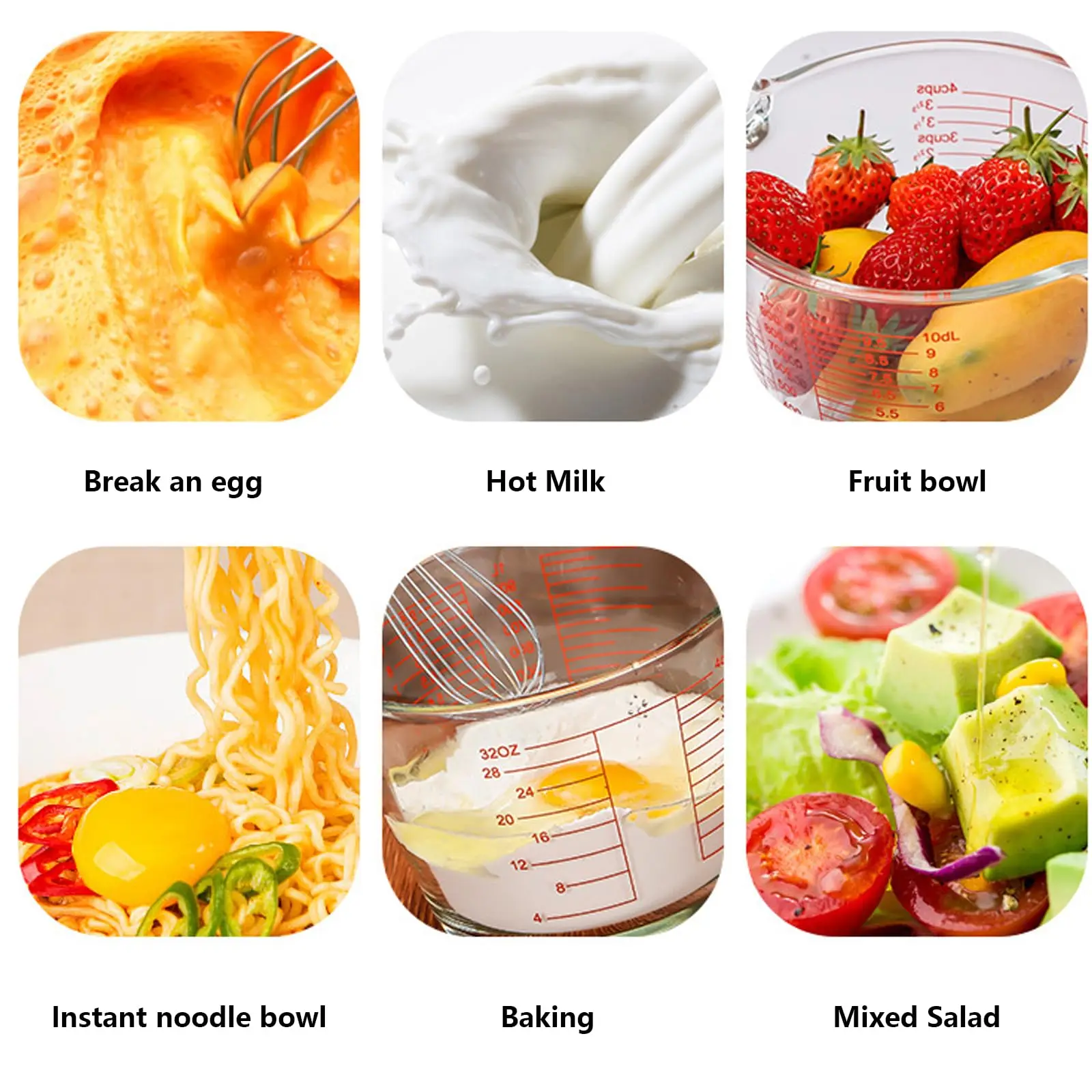 Large Glass Measuring Cup,Kitchen Mixing Bowl,Liquid Measure Cups,Baking Safe for Microwave,Coffee Accessories for Fruit Salads