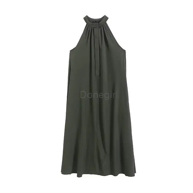 Donegirl 2024Spring Summer New Fashion Women Sleeveless Pullover Half High Collar Long Dresses Pullover Elegant Female Chic Robe