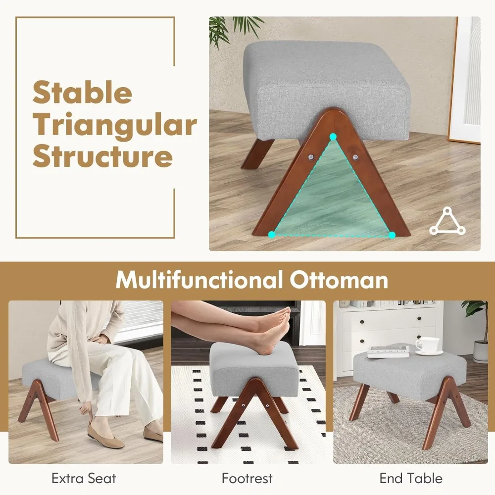 كرسي هزاز منجد ومجموعة عثمانية بإطار من الخشب المطاطي الصلب، كرسي حضانة من الكتان مع جيب جانبي ومسند للقدمين