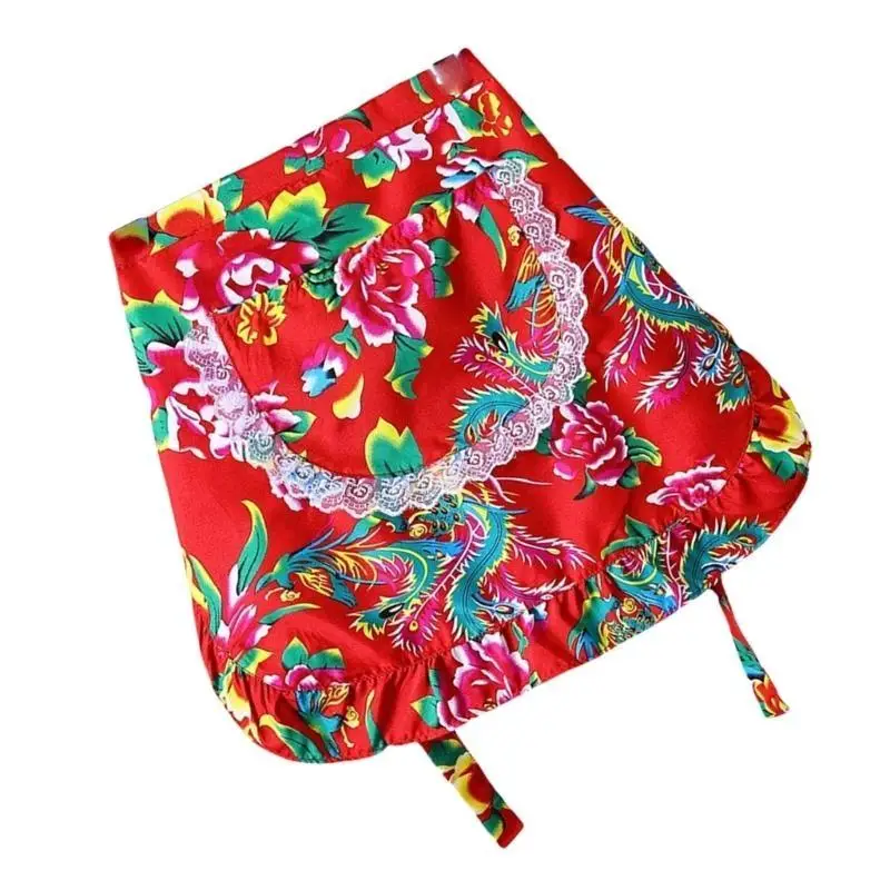 39BD Traditional Waist Apron Kitchen Apron Hat Flower Apron Half Apron Cooking Aprons