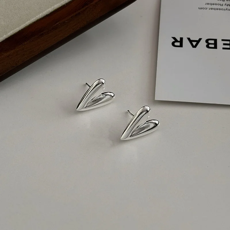 PANJBJ 925 Sterling Silver Love Heart Earring for Women Girl Minimalism Office Versatile Jewelry Birthday Gift Dropshipping image 4
