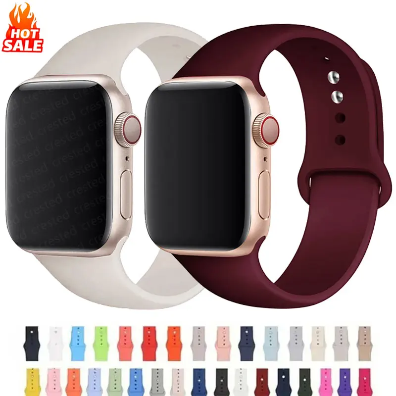 

Silicone Straps For Apple Watch Band 46mm 49mm 44mm 45mm 40mm 42mm 41mm 38mm Sports Bracelet iWatch Series 10 9 8 7 6 SE Ultra 2