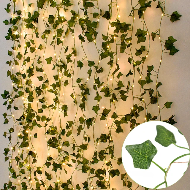 10m/5m/2m Green Leaf Garland LED String Light Fake Plant Greenery Leaves Ivy Hanging Vines For Wedding Home Wall Decoration Xmas