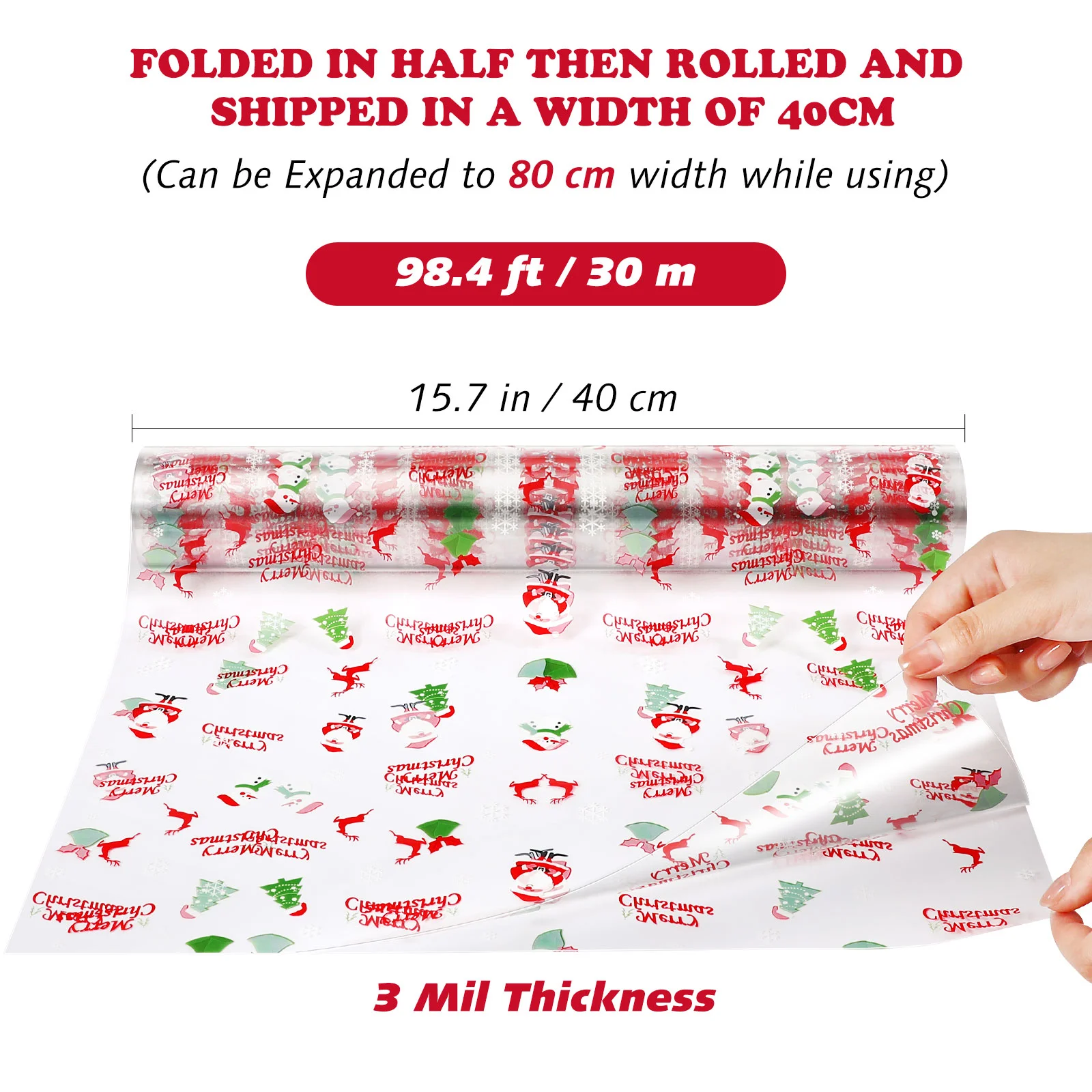 STOBOK Cellophane Wrap 3 Mil Transparent Cellophane Wrap Roll Santa Claus Decorated Cellophane Bags to Wrap Gift Baskets