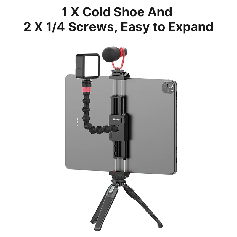 Ulanzi ST-29 Universal Tablet Tripod Mount Stand Phone Holder w Cold Shoe For iPhone 16 15 14 13 12 Horizontal Vertical Shooting