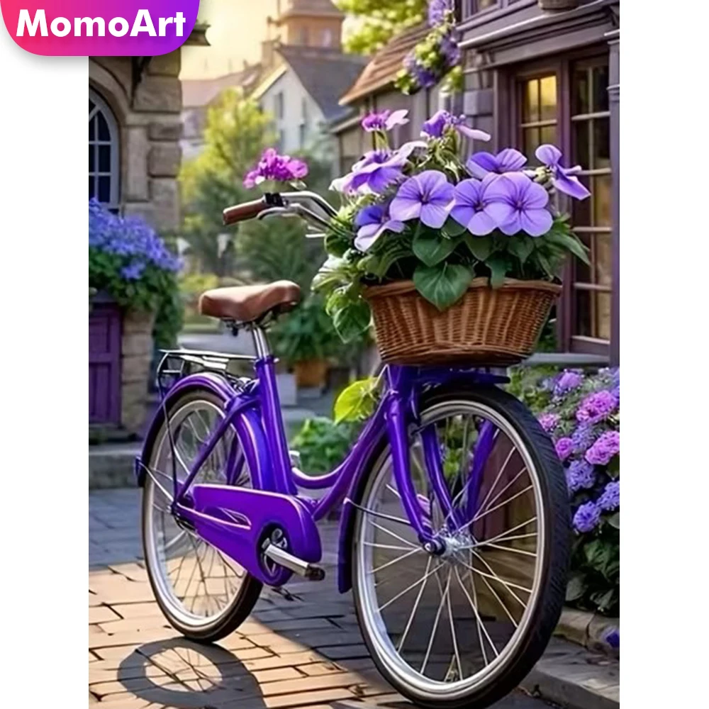 Momoart 5D Diamantmalerei Fahrrad Acryl Bastelbedarf Diamantmosaik Blume DIY Stickerei Kreuzstich Wanddekoration