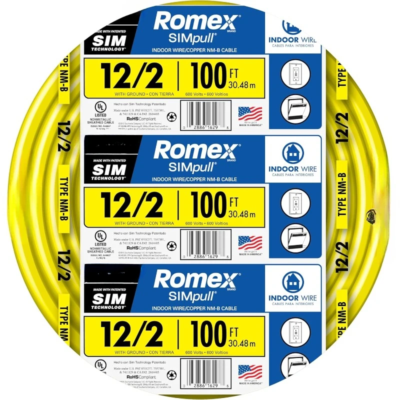 Brand Simpull Solid Indoor 12/2 W/G NMB Cable 100ft coil - SW# 28828228