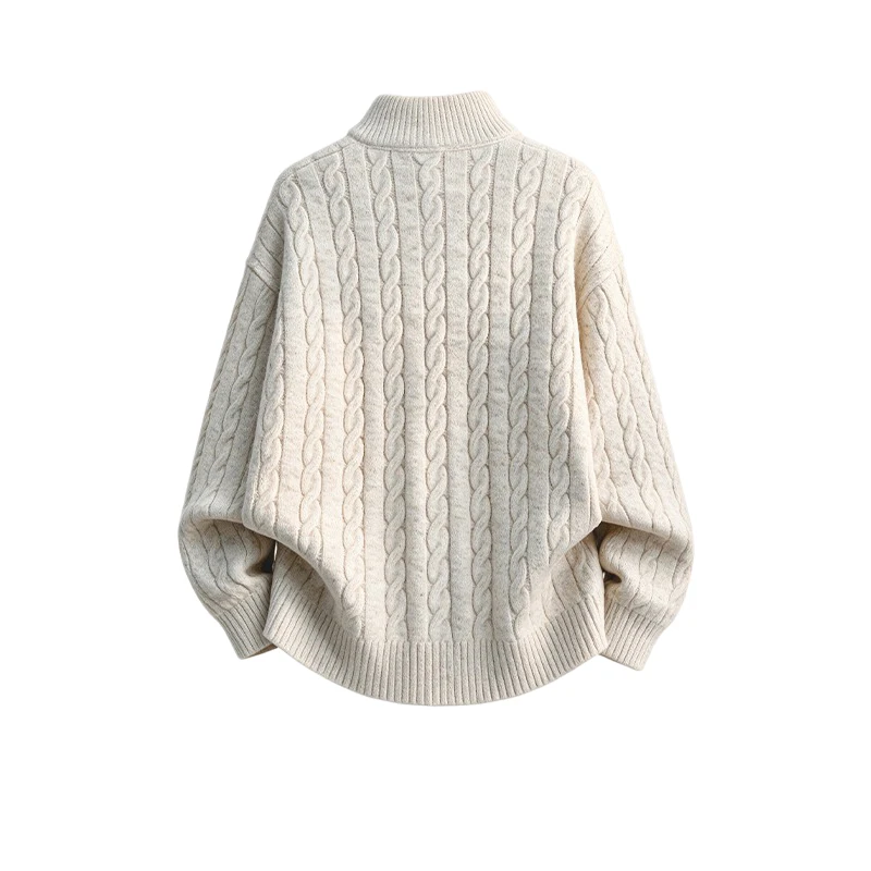 Herbstmode-Pullover für Herren mit Stehkragen, Old-Money-Jacquard, Reißverschluss-Cardigan, einfarbig, schlichter Stil, Strickware – Detail 5