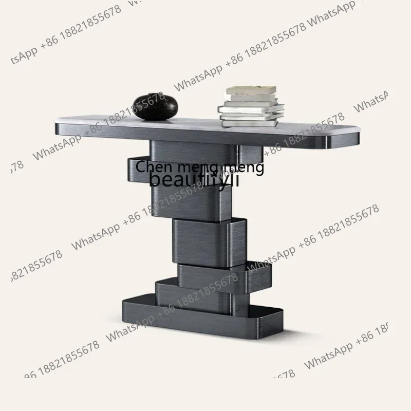 Light luxury entrance table High-end walnut entrance end table Natural marble minimalist entrance table