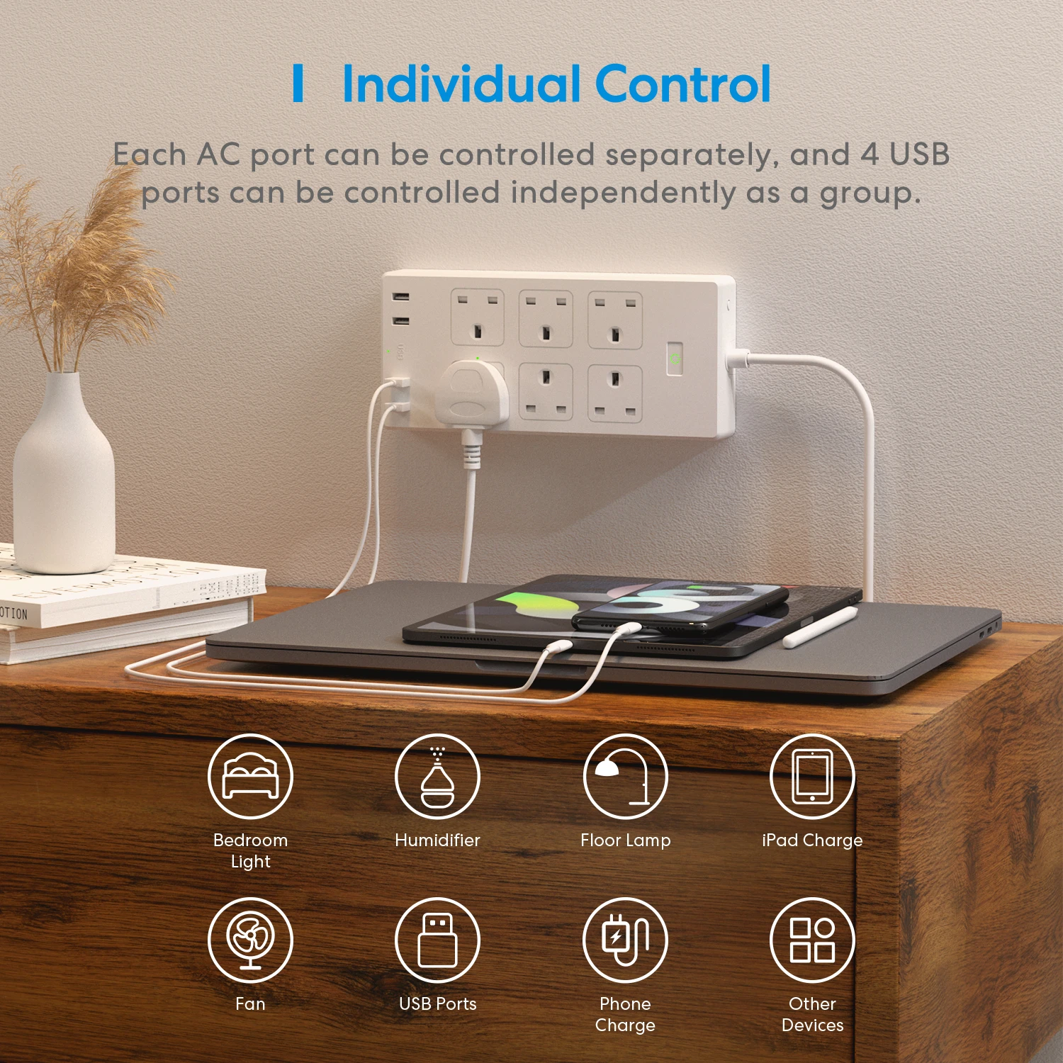 Meross HomeKit Smart Surge Protector WiFi Power Strip UK Plug with 6 Socket 4 USB Multiple Outlet Extension Support Alexa Google