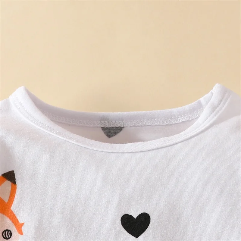 Newborn Baby Girls Autumn Outfits Casual Long Sleeve Cartoon Fox Print Romper Orange Suspender Skirt Headband 3pcs Clothes Sets