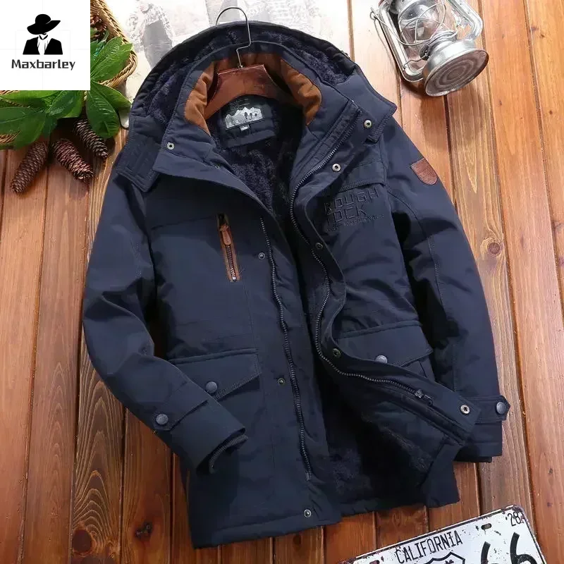 Parka de inverno masculino blusão velo grosso casacos de pele quente masculino retro com capuz streetwear casacos jaquetas à prova de vento 6xl