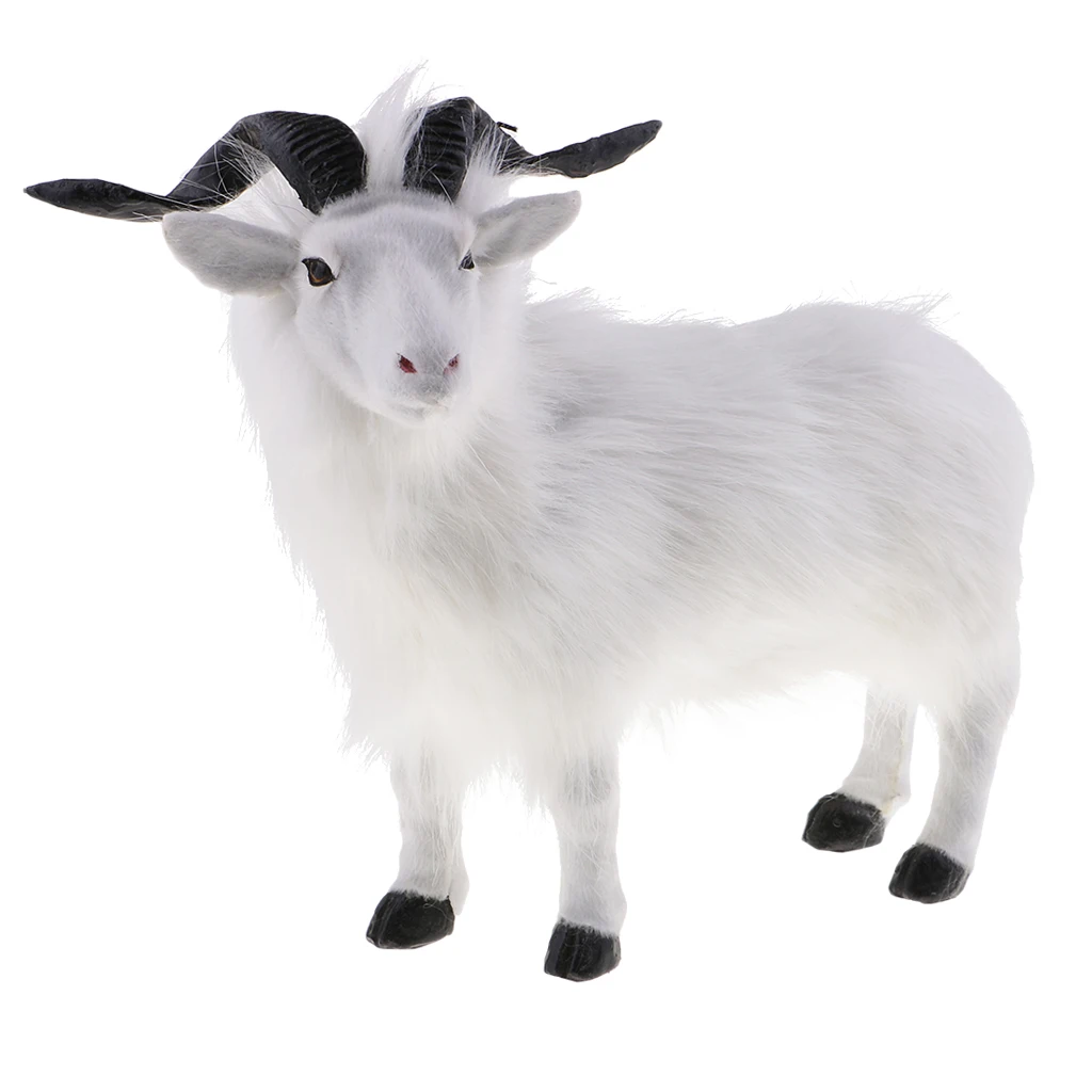 Synthetic Fibre Goat Figurine Realistic Model Toy Garden Art Craft for Furniture Table Decoration