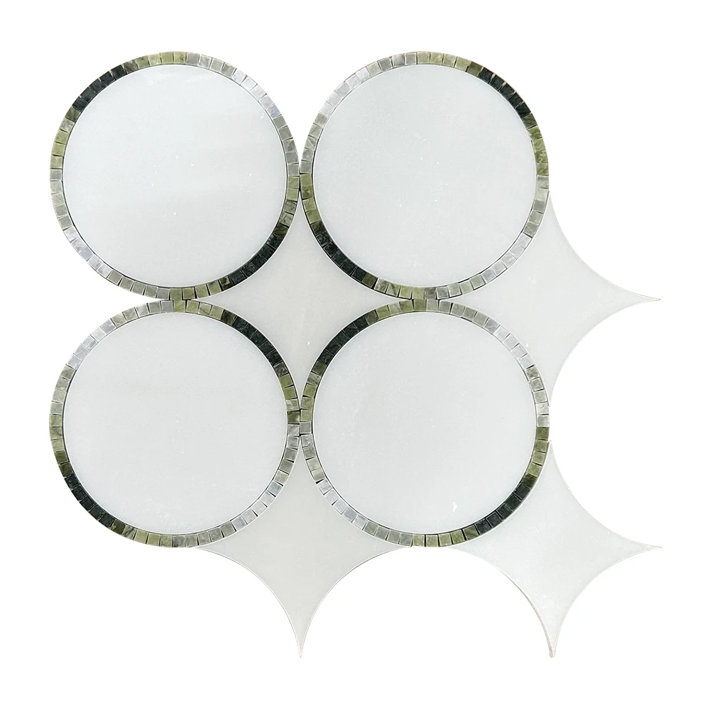 

Water Spray round Marble Mosaic Tile with Four Wheels for Interior Wall And Hotel Floor Parquet Graphic Design Solution