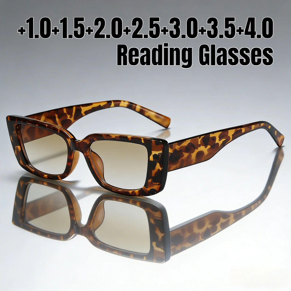 

New Fashionable Square-Frame Reading Glasses Stylish Men's and Women's Hyperopia Glasses HD Blue Light Blocking Glasses +3.5+4.0