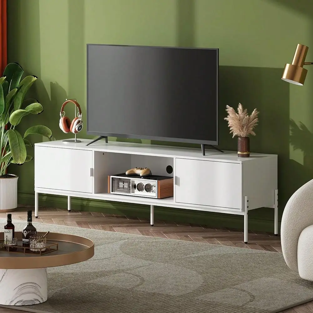 

Stand Modern Entertainment Center With Storage Cabinets And Metal Legs For Bedroom And Living Room, TV Console, 65 Inch