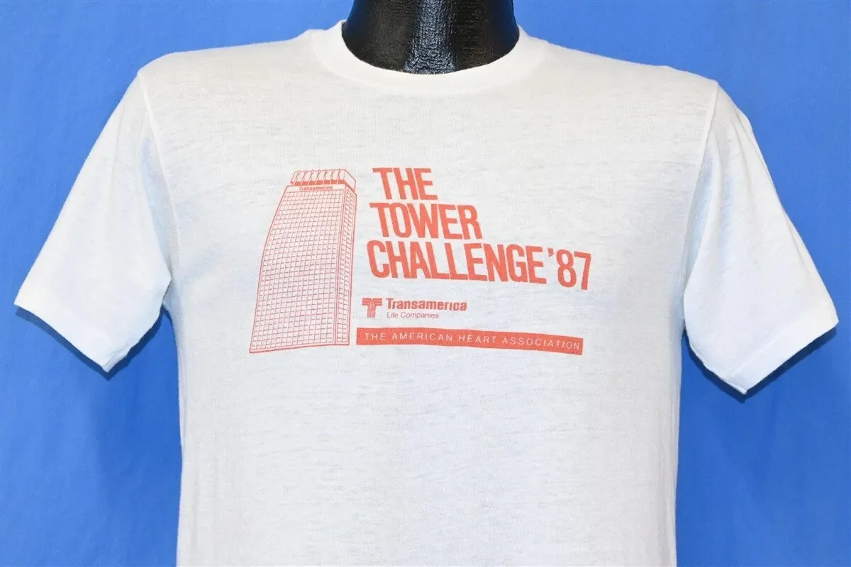 Camiseta 80s Tower Challenge 1987 Transamerica American Heart Association, talla pequeña