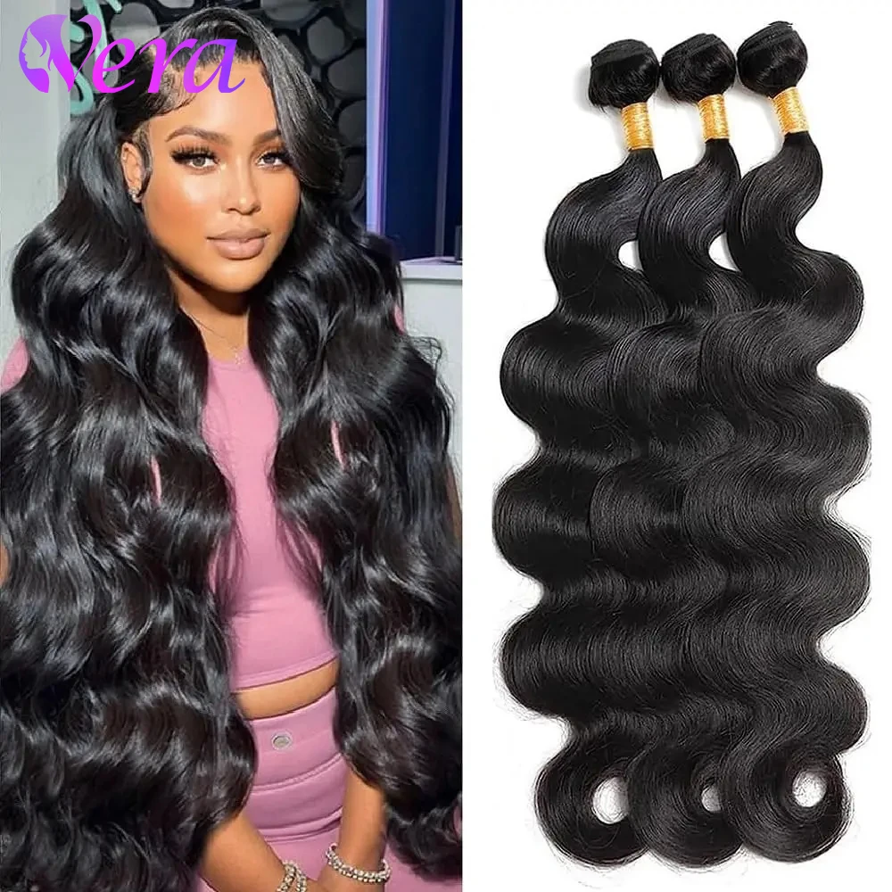 Body Wave Bundles Human Hair Brazilian Weaving Natural Black 1 3 4 Bundles Deal 100% Virgin Hair 30 36 Inch Raw Hair Extensions