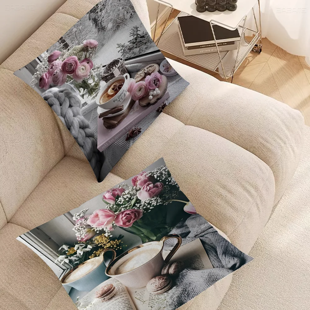 Bouquet Coffee Office Cushion Pillowcase Car Cushion Cover45X45CM Lumbar Pillowcase Sofa Pillowcover