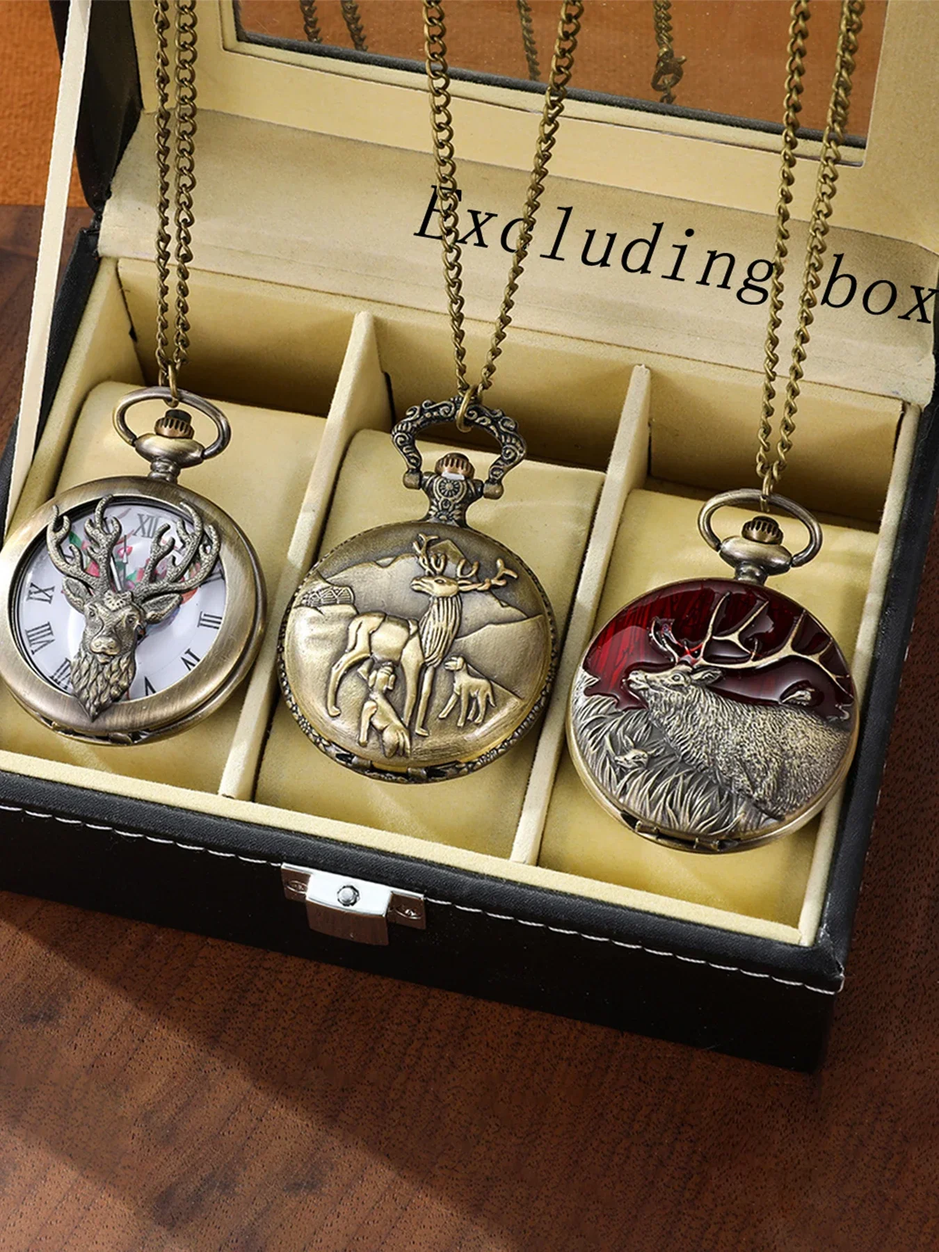 Chinese style retro pocket watch, alloy quartz antique watch, deer pattern large pocket watch
