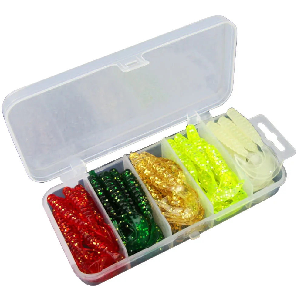 

50pcs Fishing Lure Fake Bait Striped Bass Curling Tail Catfish Vivid Simulation Artificial Tackle Choice