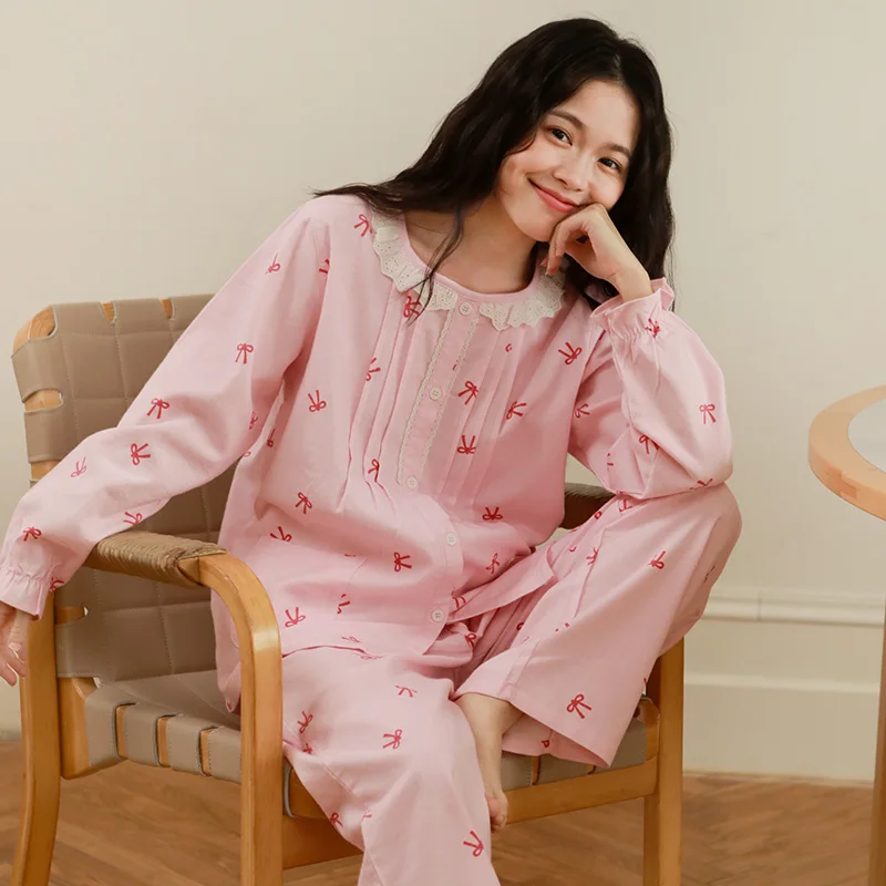 

Sweet autumn and winter girls' pajamas made of pure cotton and brushed. Female college students can wear home clothes outside