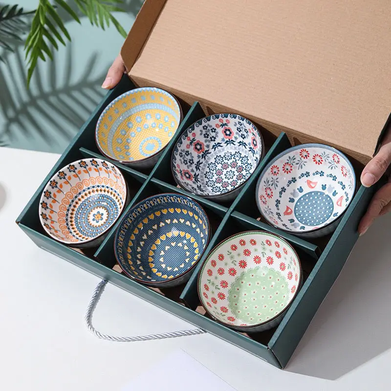 

Посуда в японском стиле, керамические миски с цветочным узором, бытовые миски с подарочными коробками, подходящие для праздничного подарка