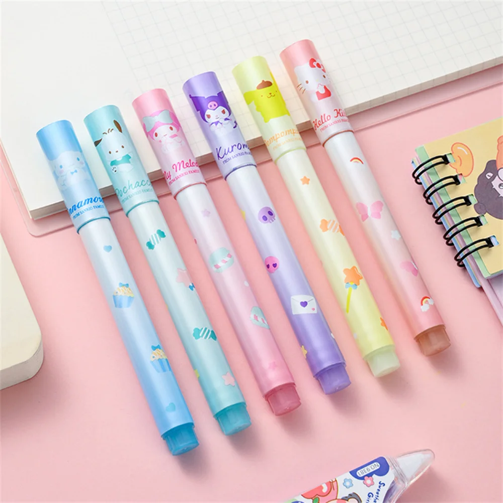 

6 шт. Sanrio Hello Kitty Cinnamoroll флуоресцентные ручки Kawaii Kuromi Melody студенческие обучающие канцелярские принадлежности маркеры для рисования подарок для девочек