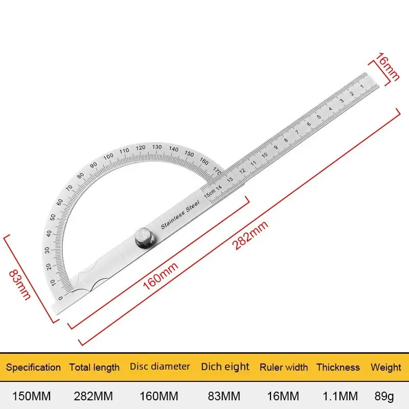 14cm Stainless Steel Angle Ruler Scale Woodworking Ruler 180 Degree Half Circle Angle Measurement Tool