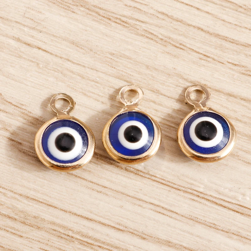 Tusember 60 Stück 7 x 10 mm kleine runde blaue böse Augen-Anhänger für DIY-Schmuckherstellung, Zubehör, handgefertigte Armbänder, Halsketten, Ohrringe – Detail 1