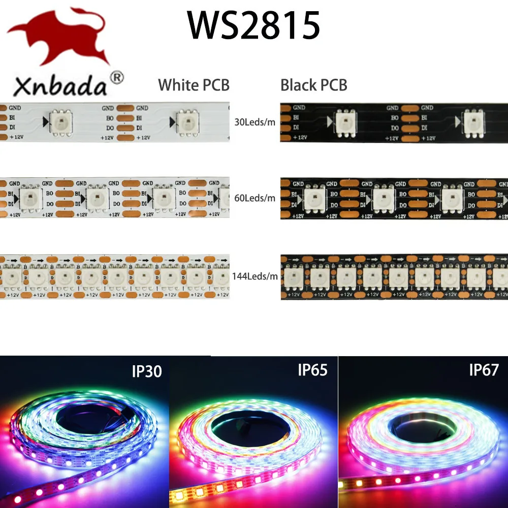 WS2815 5050 RGB LED Strip(WS2812B Update) Individually Addressable 30/60/144Leds/m Dual Signal Smart Pixels LED Lights DC5V