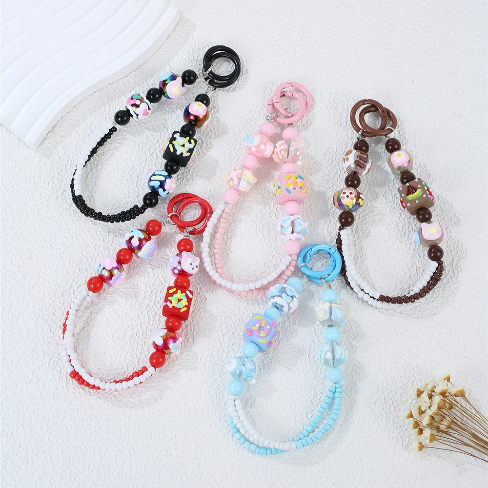 Creative Hand Drawn Bead Phone Chain Keychain Anti Lost Phone Case Pendant Bag Accessories Simple and Versatile Bag Pendant