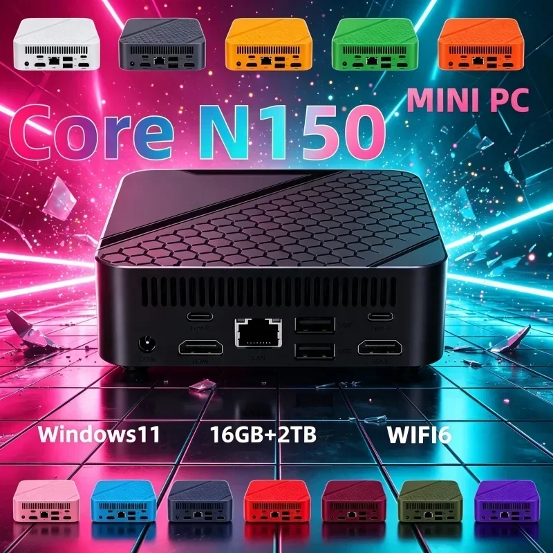Hot Core N150 2026 Mini Pocket Desktop 13 Color 16GB RAM 1/2TB SSD BT5.2 WiFi6 New Win11 4K Game Work PC