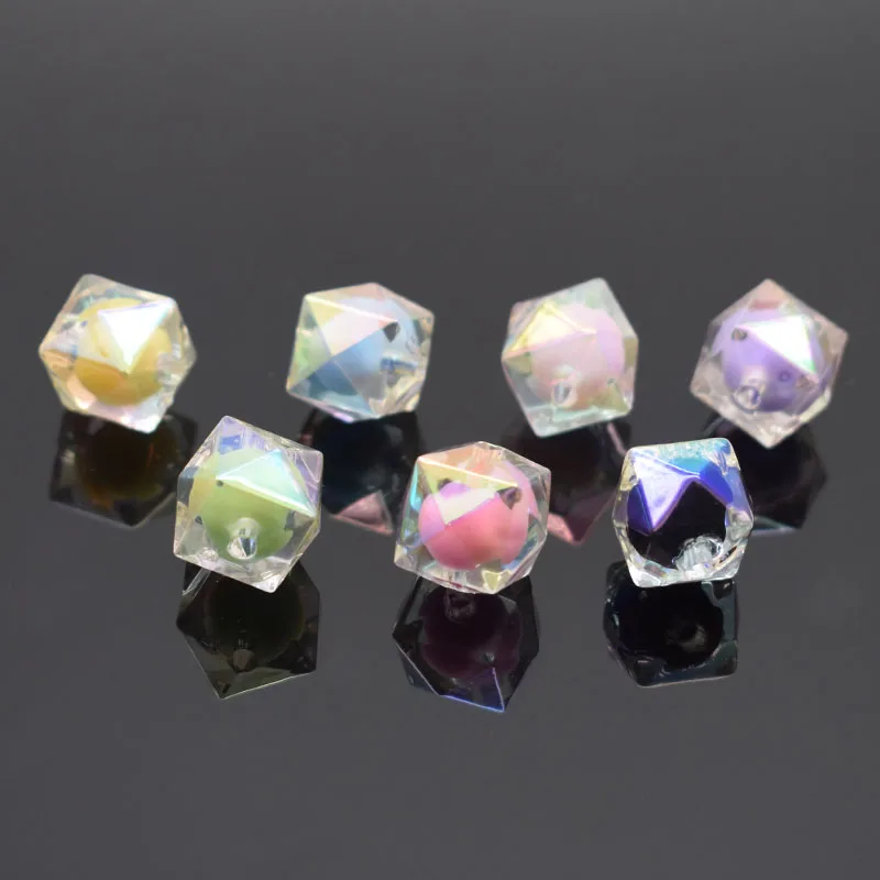 10/50pcs/lot 15mm Faceted Square Acrylic Beads Big Hole Loose Spacer Beads for Jewelry Making DIY Necklace Hair Accessories