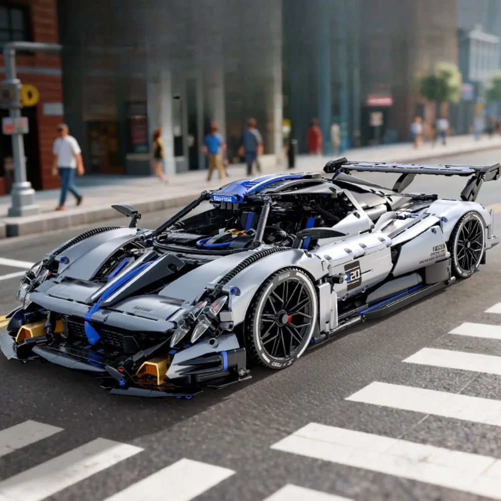TOYLINX 3526pcs Silver-Blue Technic Racing Sports Car Building Blocks Set 1:8 Scale Super Sports Car Model Ideal Bricks Boy Gift