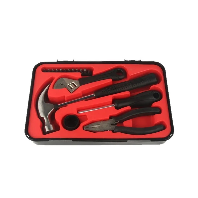 17Pcs Manual Household Tool Kit, Hammer, Pliers, Adjustable Wrench Complete Portable Storage Case Hardware Hand Tools