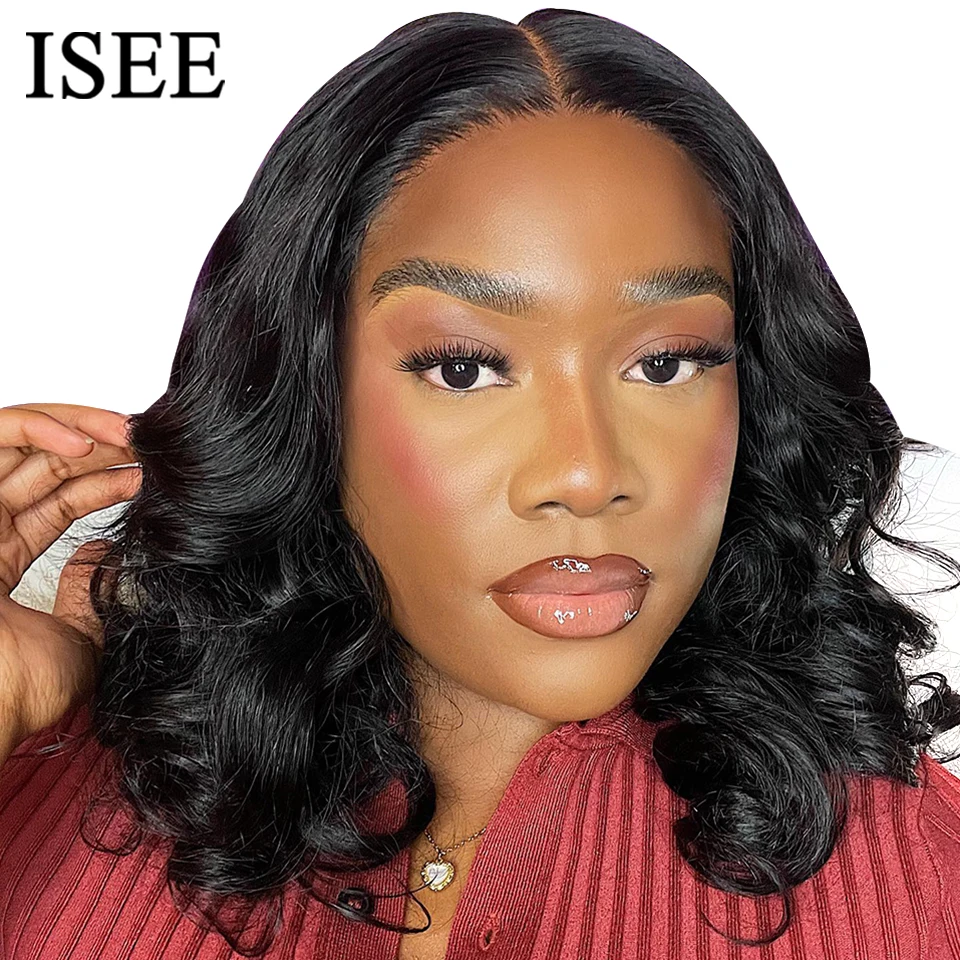 ISEE Hair Glueless Wig Wear And Go 6x4 HD Body Wave Bob Wigs Pre Cut PrePlucked Lace Front Human Hair Wigs For Women