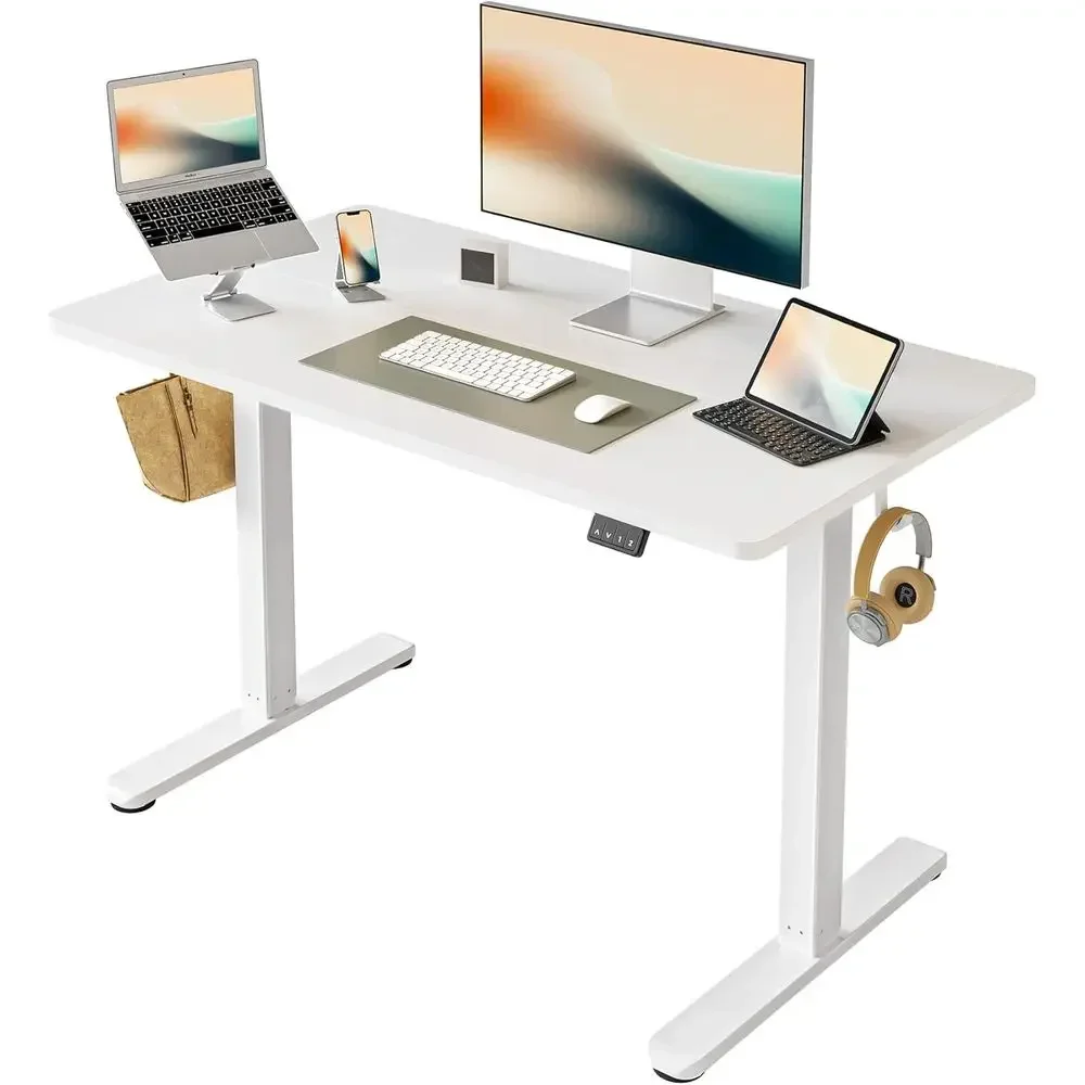 White 40 x 24 Height-Adjustable Standing Desk, Ergonomic Sit-Stand Home Office Desk, Computer Desk