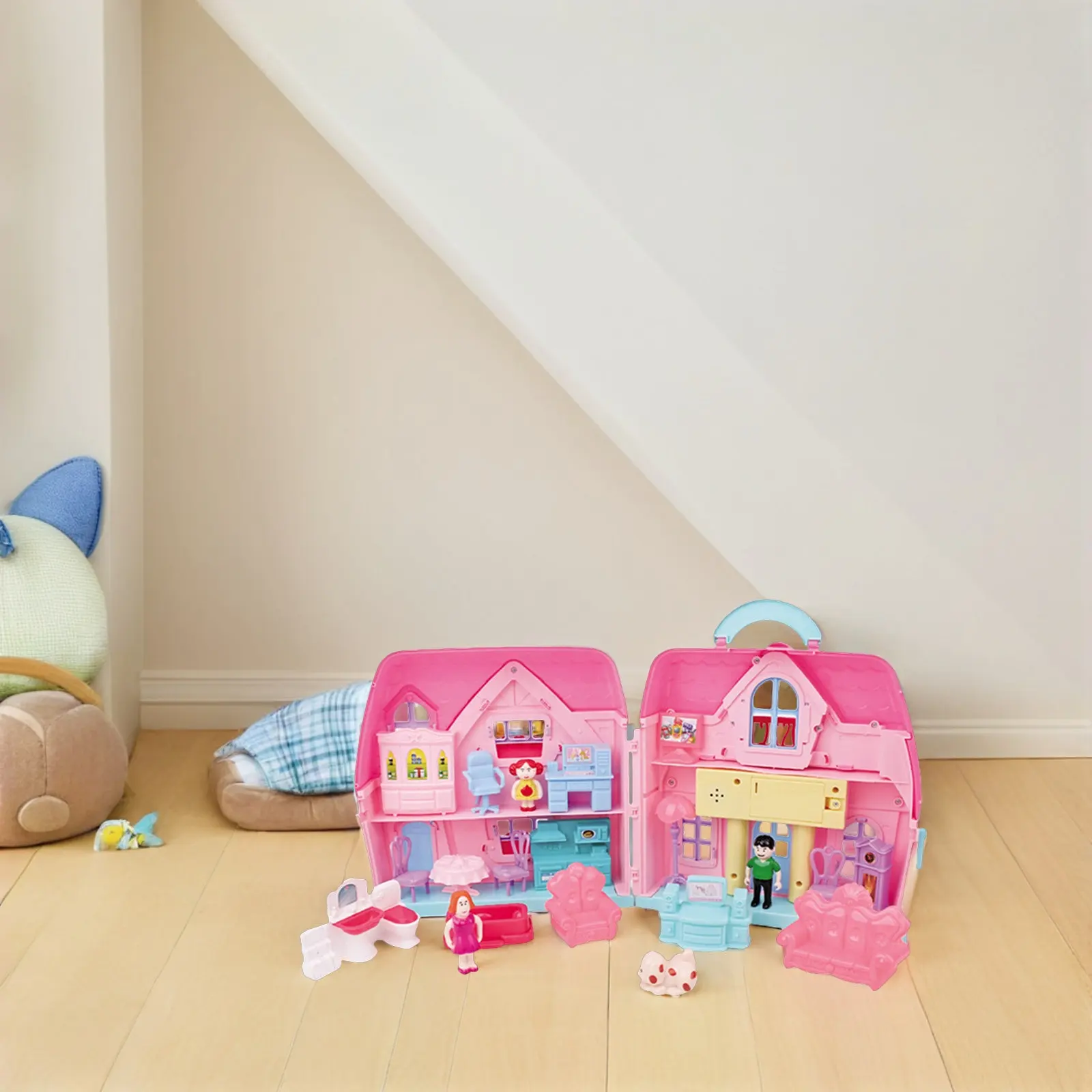 1-セットピンク-diy-プラスチックハウス-2-階建てヴィラ型クリエイティブ手芸キット子供ロールプレイゲーム-diy-プラスチックハウス