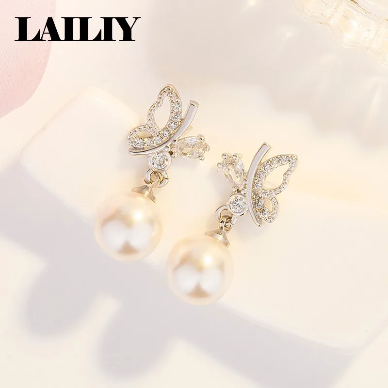 925 Sterling Silver Sweet and Elegant Bow Pearl Earrings for Women Fashion Jewelry
