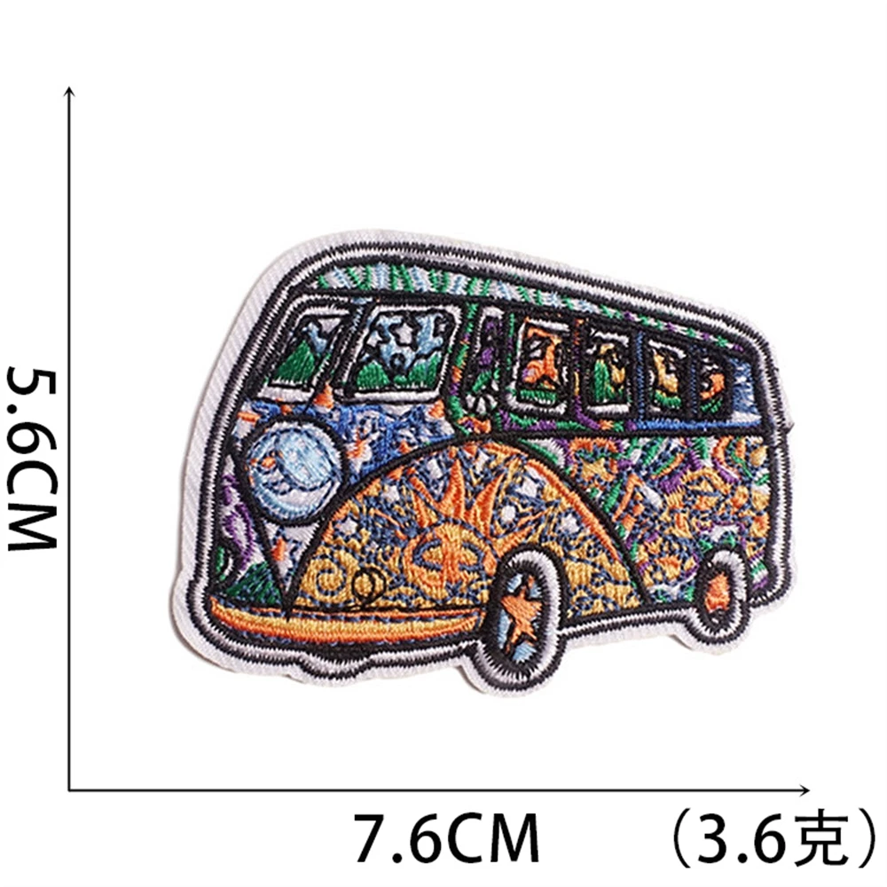 1pcs Patch Camp Bus Stickers Iron On Patches for Clothing Sewing Embroidery Fusible Applique Badge Decoration Stripes