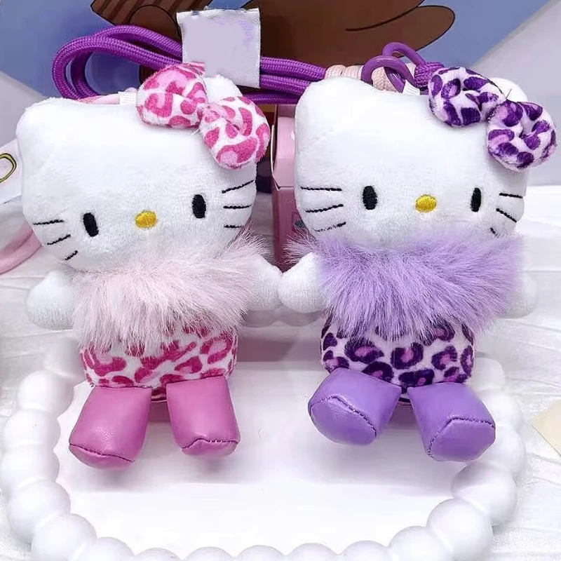 Novo gatinho bonito chaveiro de pelúcia dos desenhos animados leopardo padrão gatinho animal brinquedo de pelúcia mochila pingente carteira pingente presente decorativo